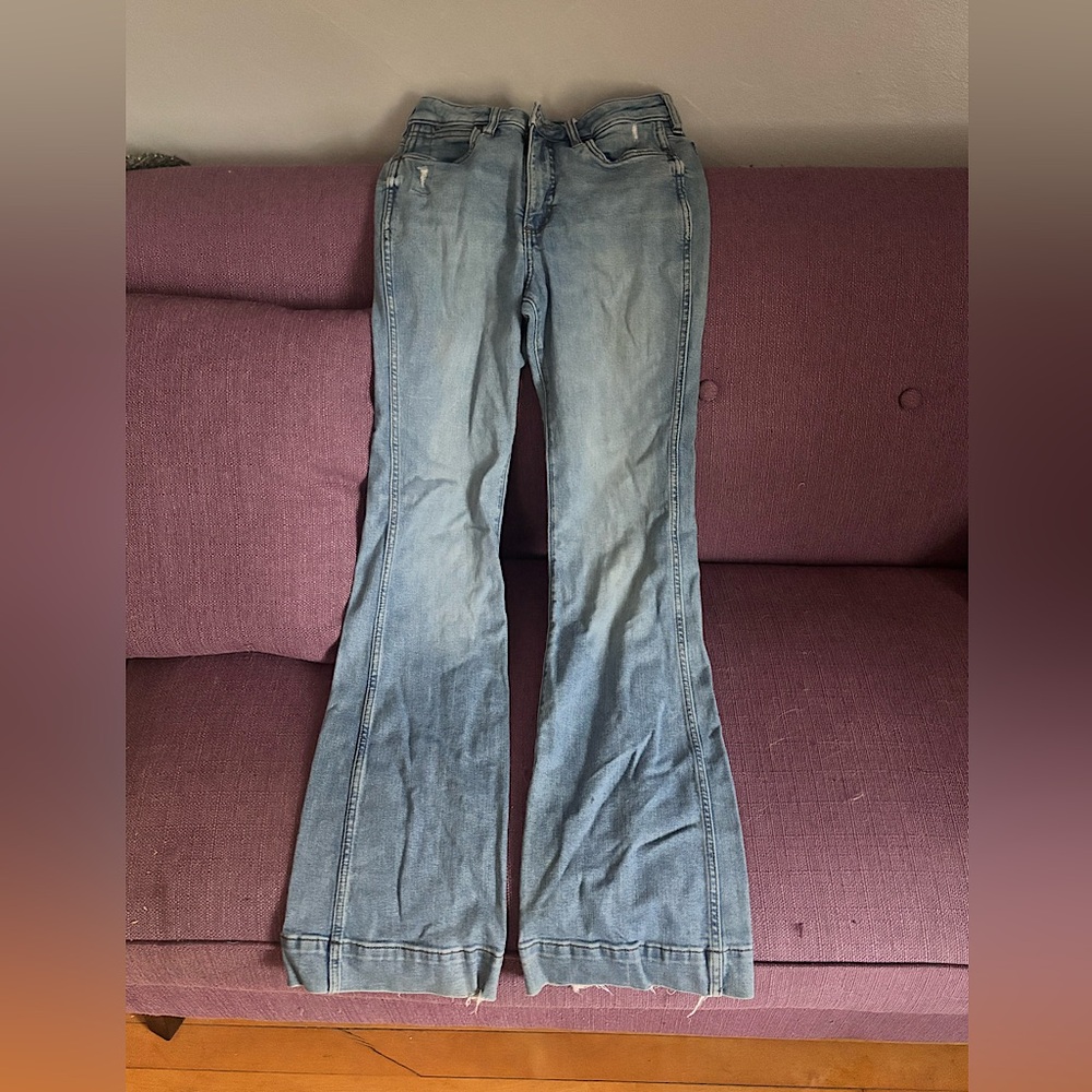 Wrangler Flare Jeans, size 28 waist, 34” inseam. Lightly worn, frayed cuffs